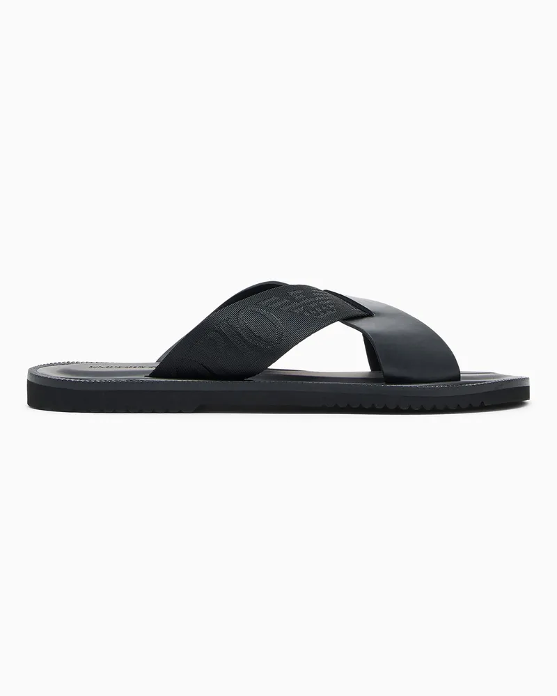Emporio Armani Sandali crossed in pelle e nastro logato Nero