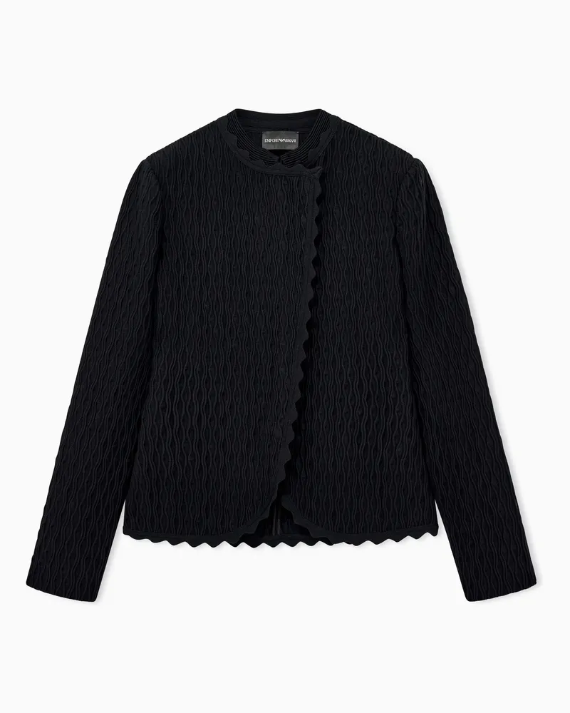 Emporio Armani Blazer in viscosa con lavorazione ottoman e orli smerlati Nero
