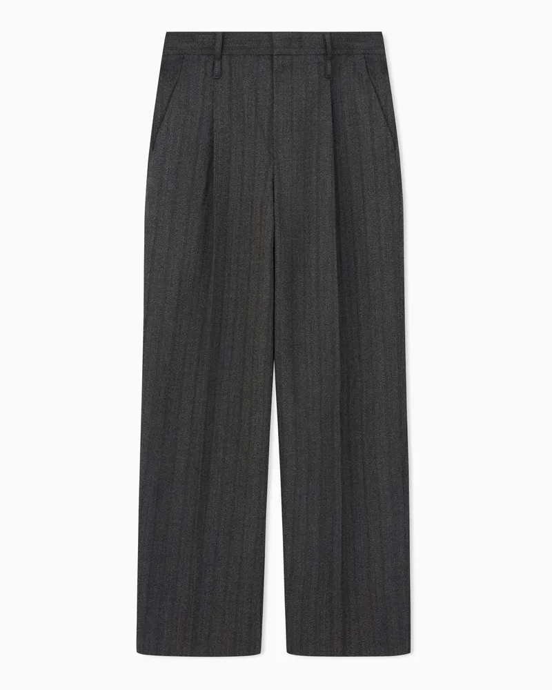 Emporio Armani Pantaloni sartoriali gessati in misto lana con pinces Nero