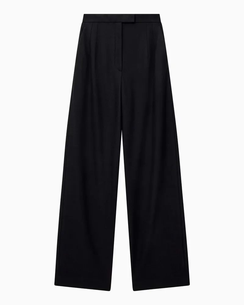 Emporio Armani Pantaloni regolari in saglia misto lana e viscosa Nero