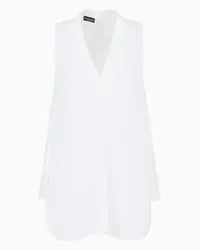 Emporio Armani OFFICIAL STORE Maxi Top Scollo V In Lino Con Fondo Asimmetrico Bianco