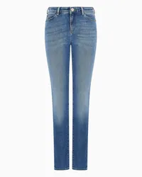 Emporio Armani OFFICIAL STORE Jeans J18 Vita Alta E Gamba Skinny In Denim Stretch Organico Used Look Asv Blu