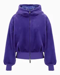 Emporio Armani OFFICIAL STORE Blouson Reversibile Con Cappuccio E Zip In Tessuto Fur Effect Viola