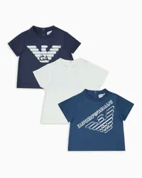 Emporio Armani OFFICIAL STORE Pack 3 T-shirt In Jersey Con Stampa Aquila Asv Blu