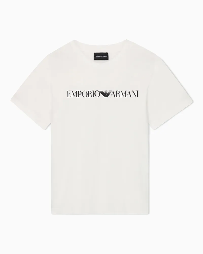Emporio Armani T-shirt in jersey organico con stampa logo ASV Bianco