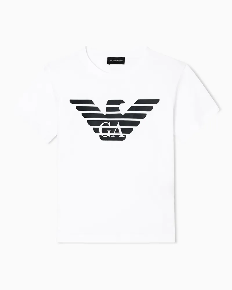 Emporio Armani T-shirt in jersey organico con stampa logo ASV Bianco