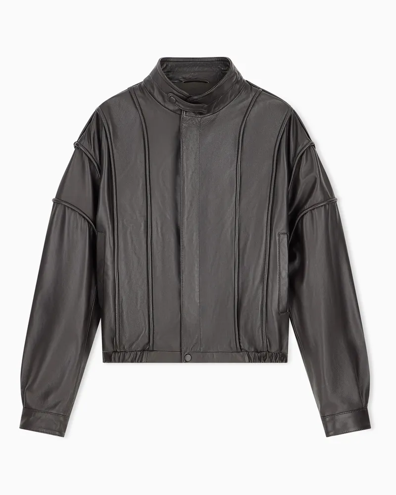 Emporio Armani Blouson in nappa con nervature in rilievo e zip frontale Marrone