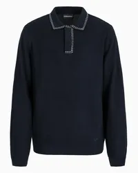 Emporio Armani OFFICIAL STORE Maglione Collo Polo In Misto Lana E Lyocell Punto Diagonale Asv Blu