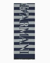 Emporio Armani OFFICIAL STORE Sciarpa In Misto Modal A Righe Con Maxi Logo Blu