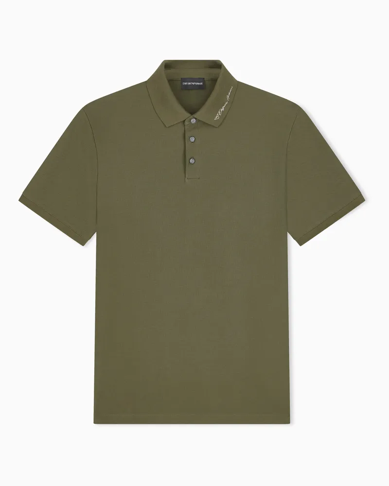 Emporio Armani Polo in piquet con ricamo logo Verde