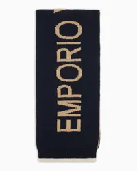 Emporio Armani OFFICIAL STORE Sciarpa In Misto Lana E Cotone Con Maxi Logo Jacquard Blu