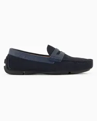 Emporio Armani OFFICIAL STORE Mocassini Driver In Suede Micro Perforato Blu