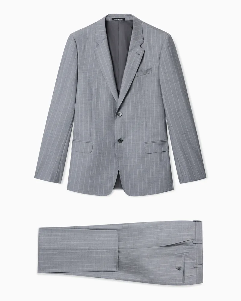 Emporio Armani Abito monopetto in lana superfine rigata Grigio