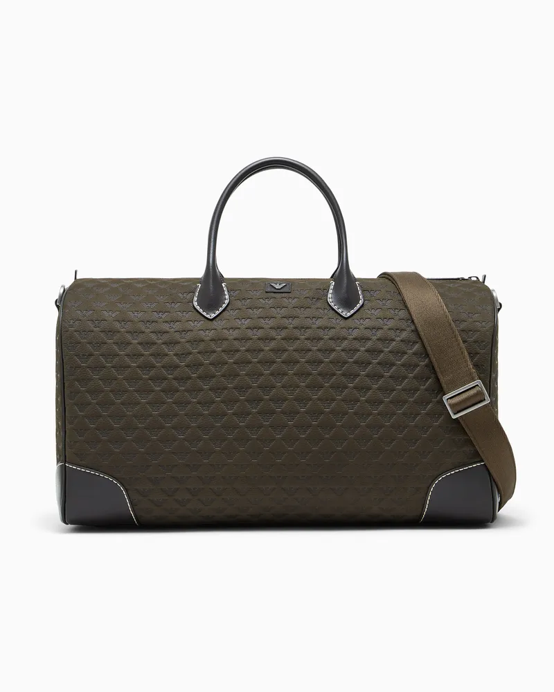 Emporio Armani Borsone con motivo logo e dettagli in pelle Verde