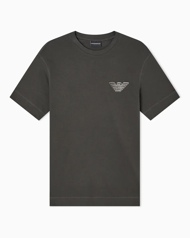 Emporio Armani T-shirt in jersey piquet con patch aquila Marrone