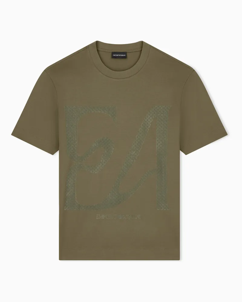 Emporio Armani T-shirt in jersey misto lyocell maxi logo flock Verde