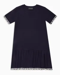 Emporio Armani OFFICIAL STORE Abito In Maglia Con Gonna Plissé E Profili Logati Blu