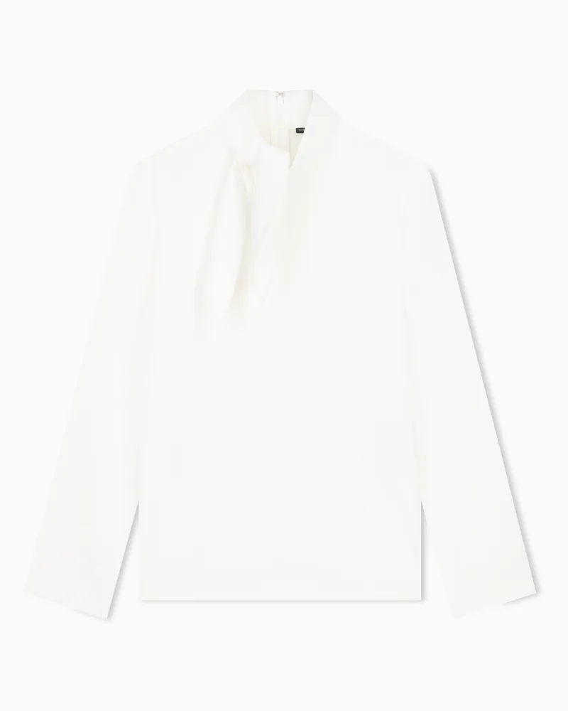Emporio Armani Camicia sfoderata in tecno twill con zip e gancino Bianco