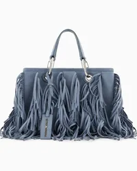 Emporio Armani OFFICIAL STORE Shopper Piccola Myea Con Frange In Simil Suede Azzurro