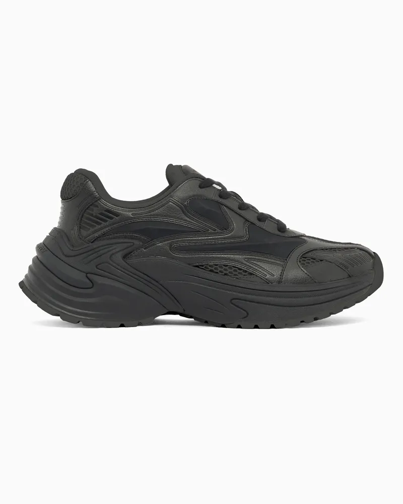 Emporio Armani Sneakers in mesh e suede Nero
