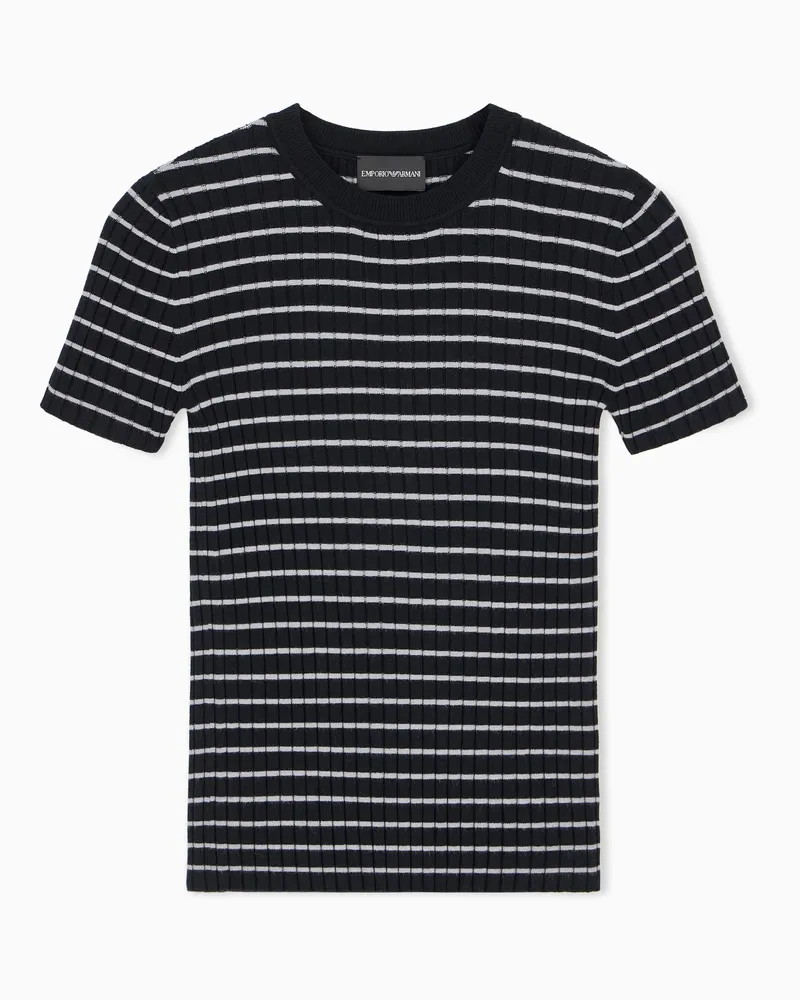 Emporio Armani Pullover girocollo a maniche corte con costine a righe Nero