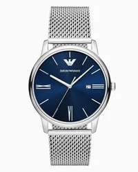 Emporio Armani OFFICIAL STORE Orologio A Tre Lancette Con Datario In Maglia Di Acciaio Inossidabile Argento