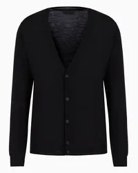 Emporio Armani OFFICIAL STORE Cardigan Scollo V In Lana Vergine Rasata Nero