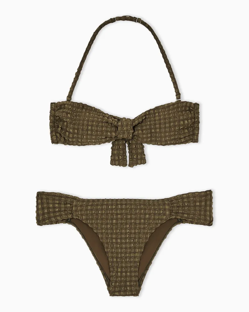 Emporio Armani Bikini a fascia imbottita in seersucker Verde