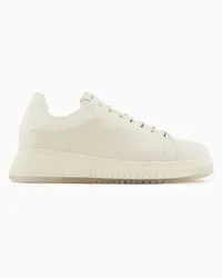 Emporio Armani OFFICIAL STORE Sneakers In Pelle Con Retro Semitrasparente E Suola Zigrinata Bianco