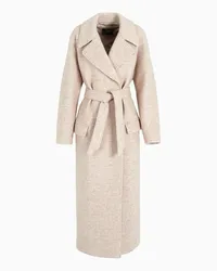 Emporio Armani OFFICIAL STORE Cappotto Lungo Doppiopetto In Panno Di Misto Lana Melange Icon Beige