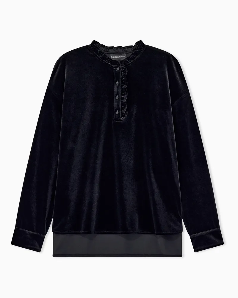 Emporio Armani Maglia in ciniglia con ruches e bottoni Nero