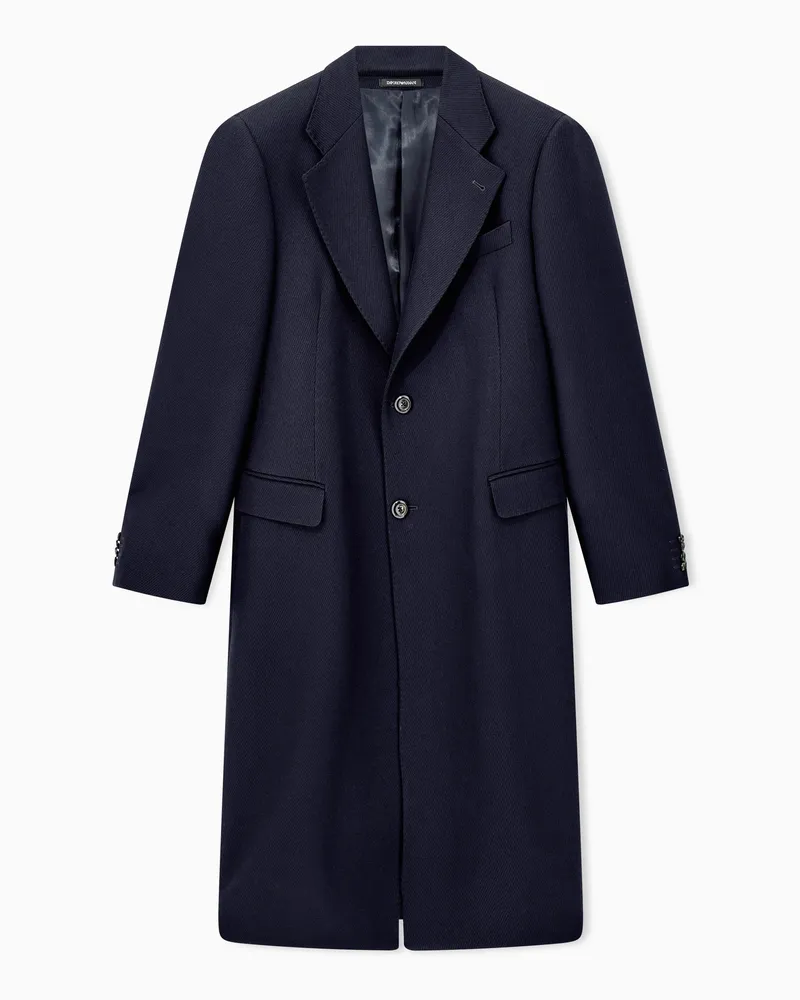 Emporio Armani Cappotto monopetto in tricotina di lana vergine Blu