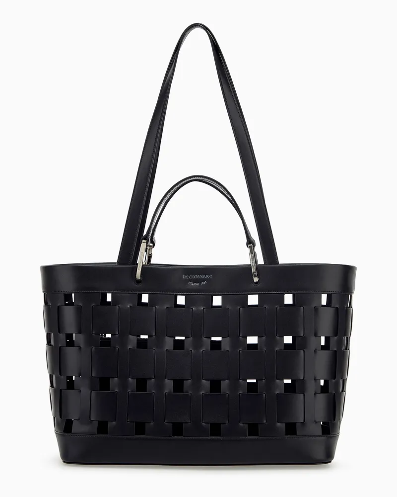 Emporio Armani Shopping bag con intreccio largo e pochette rimovibile Nero