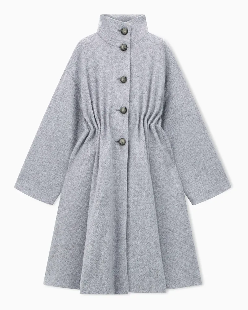 Emporio Armani Cappotto over in lana e mohair spazzolato con collo alto Grigio