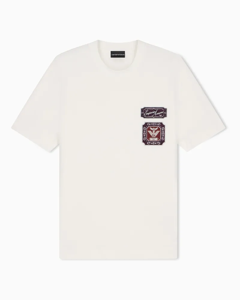 Emporio Armani T-shirt in jersey heavy con patch ricamo logo Bianco