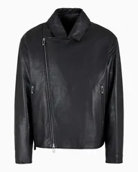 Emporio Armani OFFICIAL STORE Giacca Biker In Nappa Di Vitello Spessorata Nero