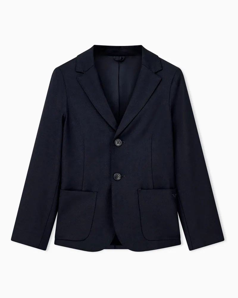 Emporio Armani Blazer monopetto in fresco di lana con revers classici Blu