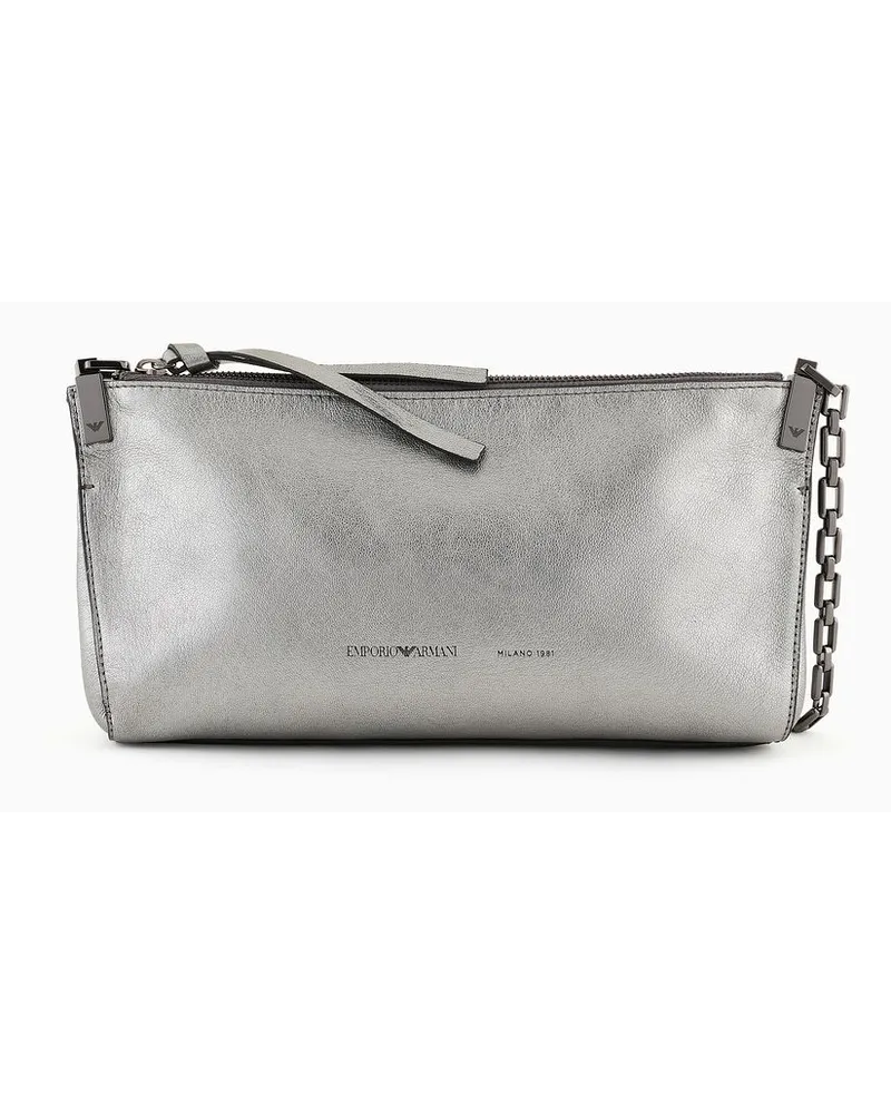 Emporio Armani OFFICIAL STORE Borsa A Spalla In Pelle Metallizzata Argento