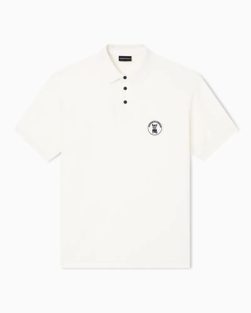 Emporio Armani Polo in piquet con patch french bulldog Beige