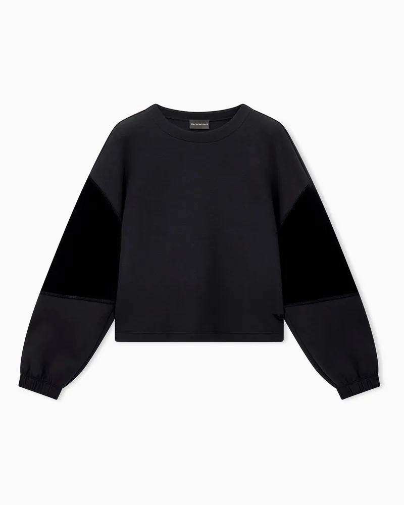 Emporio Armani Felpa in double jersey con tape ciniglia Travel Essential Nero