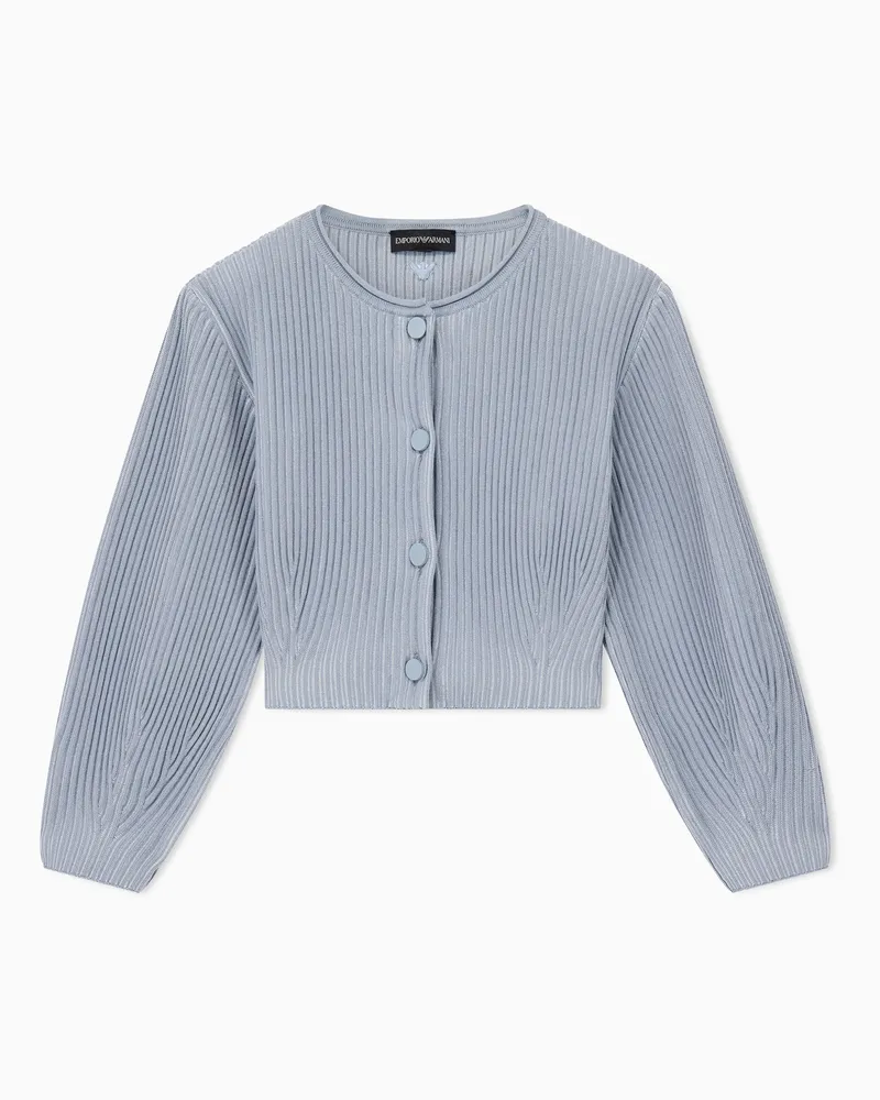 Emporio Armani Cardigan corto in viscosa con lavorazione a costine Azzurro