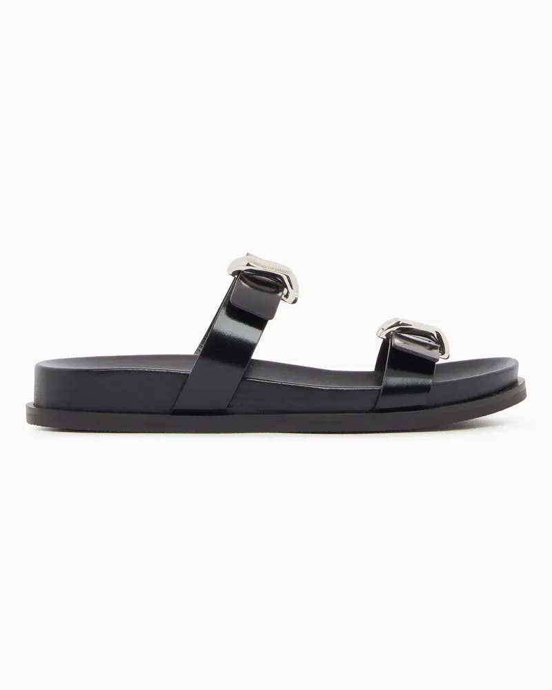 Emporio Armani Sandali in pelle lucida spazzolata Nero