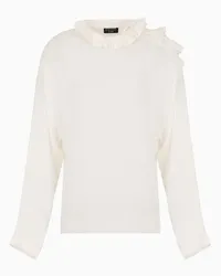 Emporio Armani OFFICIAL STORE Blusa Con Plissé Su Collo E Spalla In Doppia Georgette Di Seta Icon Bianco