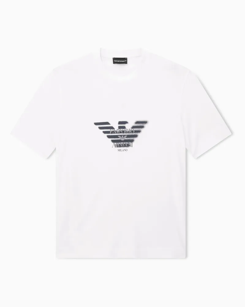 Emporio Armani T-shirt in jersey misto lyocell stampa logo aquila graffito Bianco