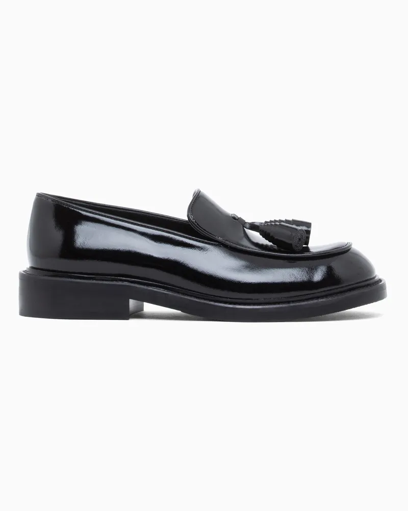 Emporio Armani Mocassini in pelle lucida con nappine Capsule Signature Nero