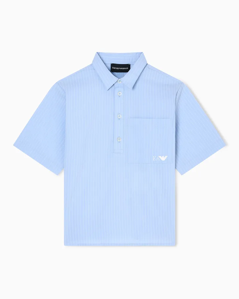 Emporio Armani Camicia a maniche corte in popeline motivo a righe Azzurro