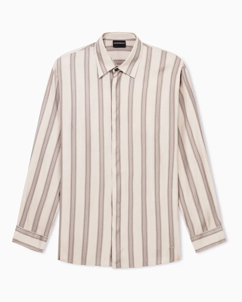 Emporio Armani Camicia comfort fit in viscosa fluida con stampa all over Beige