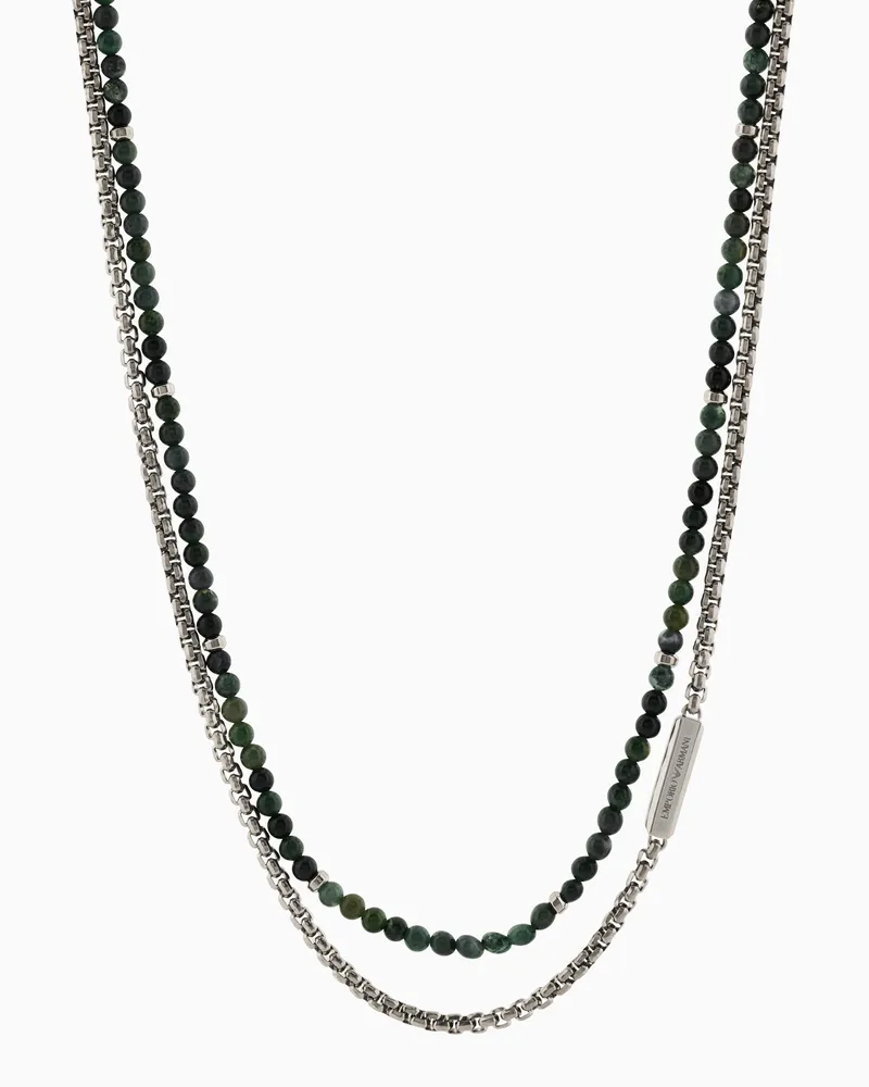 Emporio Armani Collana in acciaio inossidabile con agata erba Multicolore