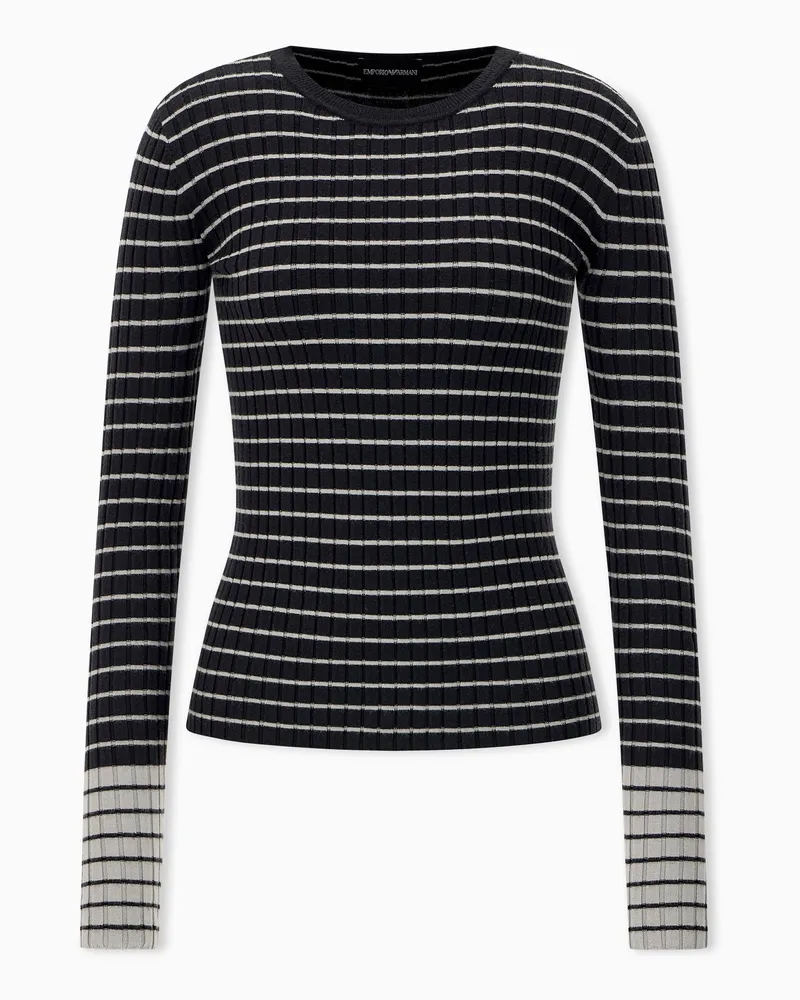 Emporio Armani Pullover girocollo slim fit a costine con motivo a righe Nero