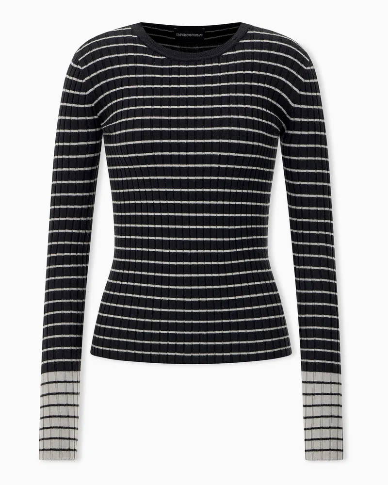 Emporio Armani Pullover girocollo slim fit a costine con motivo a righe Nero